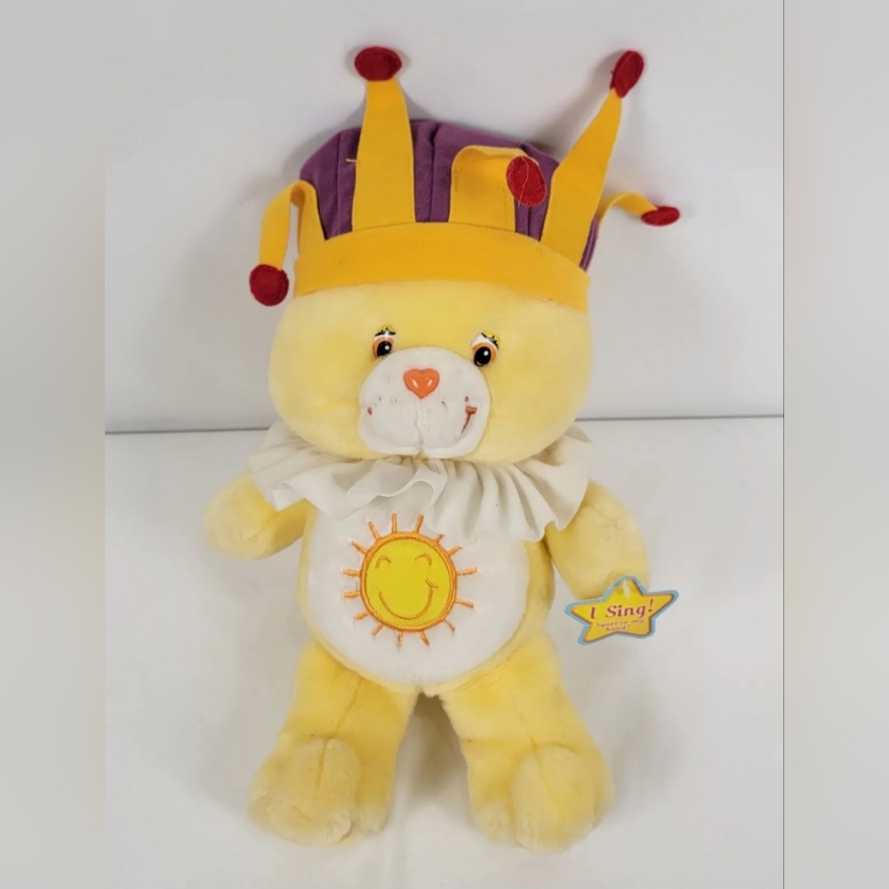 Care Bears King Funshine Bear Plush Yellow Sunshine Singing Stuffed Toy Doll 13"